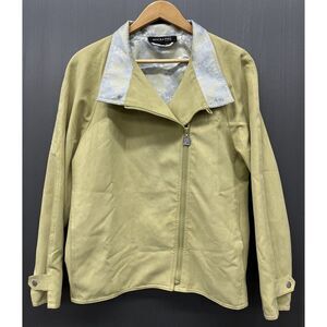 Mycra Pac Life‎ Jacket Womens S/M Green Faux Suede Lined Short Full Side Zip